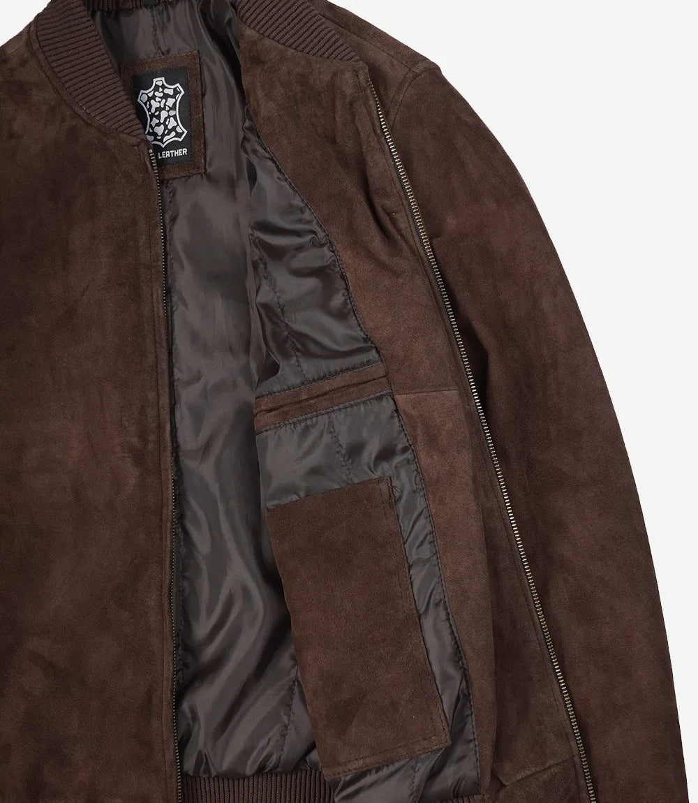 Veste Bomber En Daim Marron Pour Homme