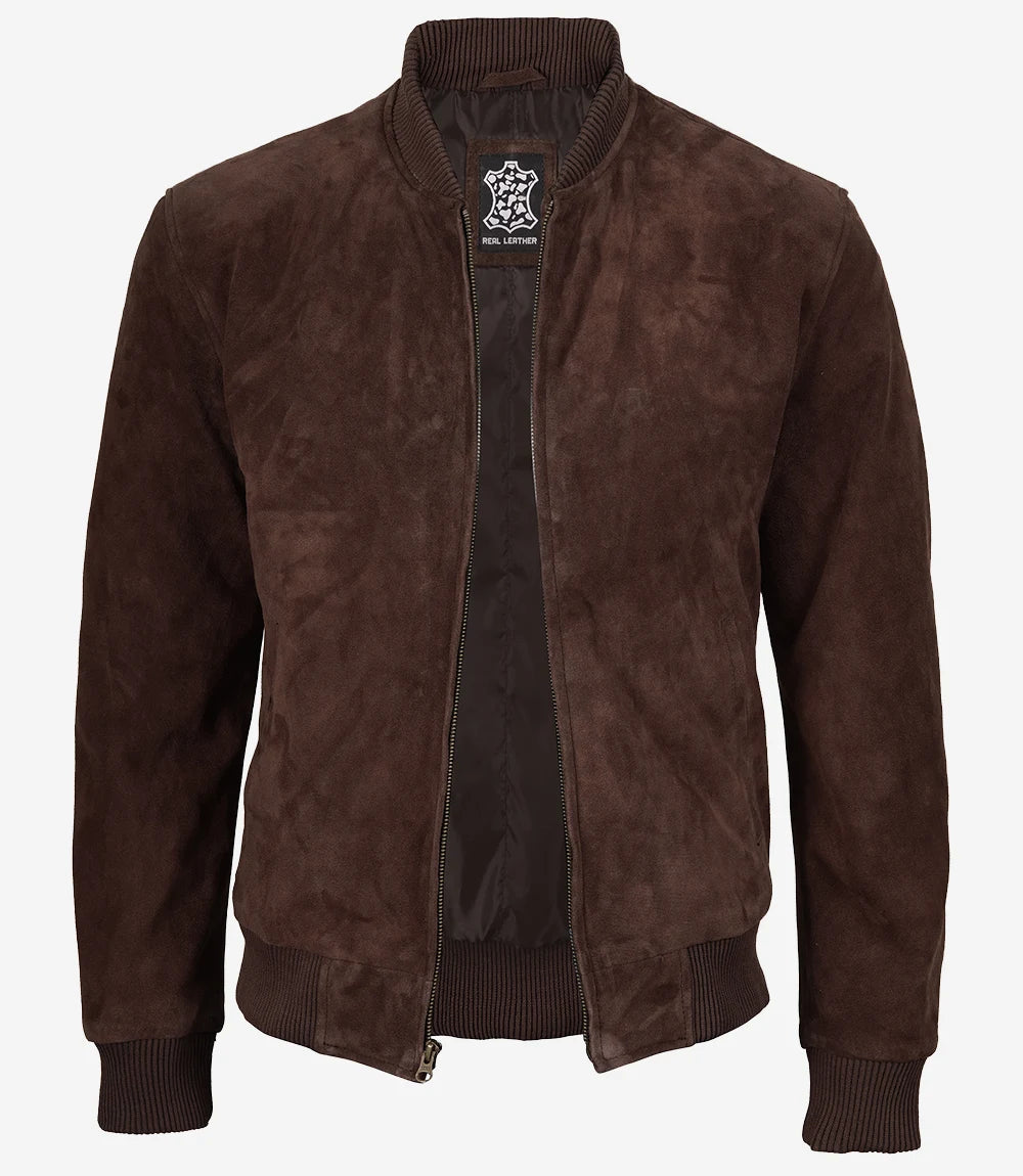 Veste Bomber En Daim Marron Foncé Pour Homme