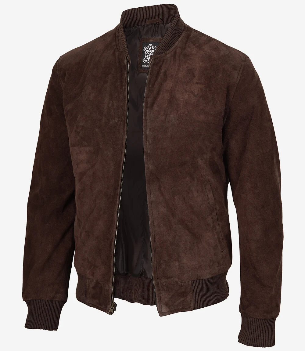 Veste Bomber En Daim Marron Foncé  Homme