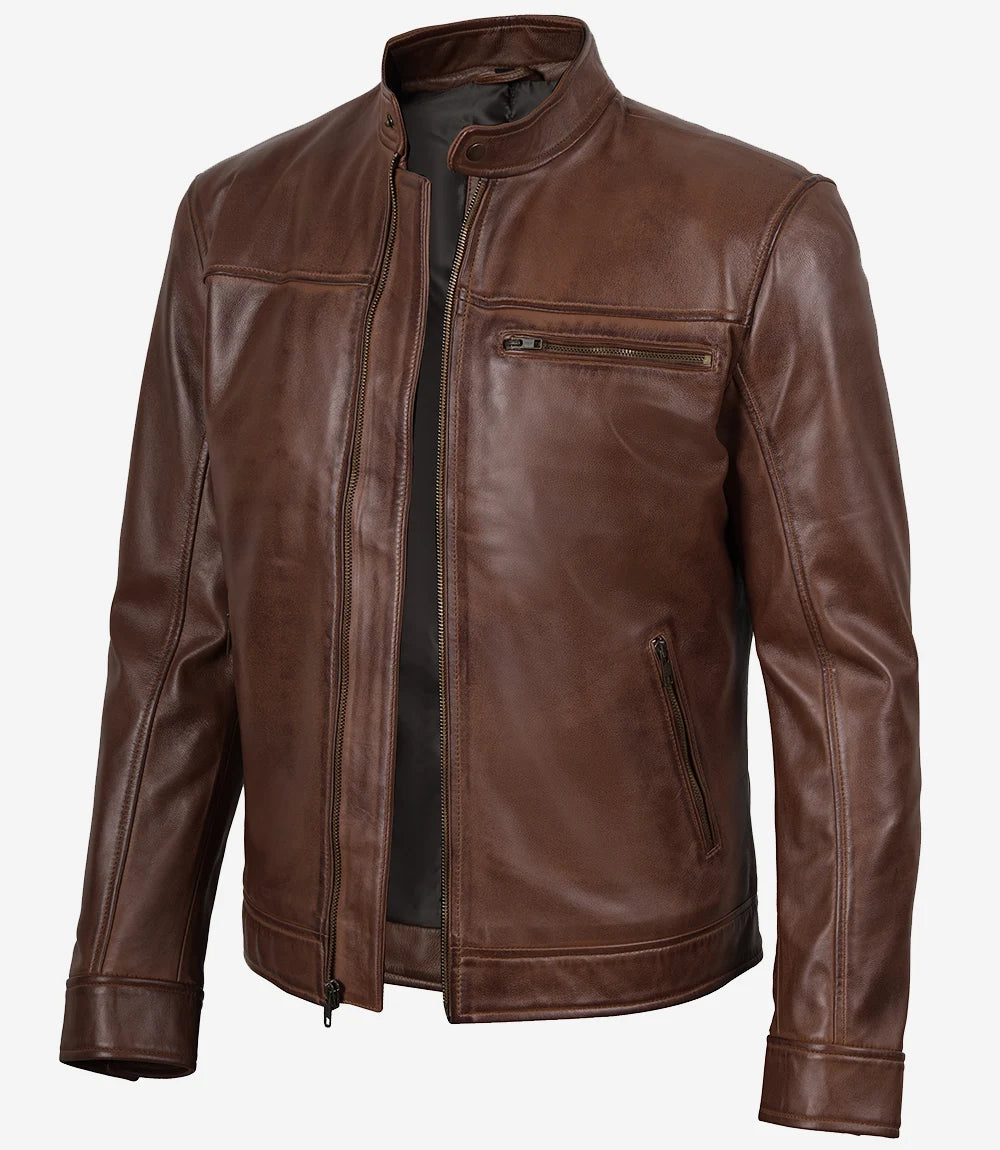 Marron Cognac Pour Homme Véritable  Veste Biker En Cuir