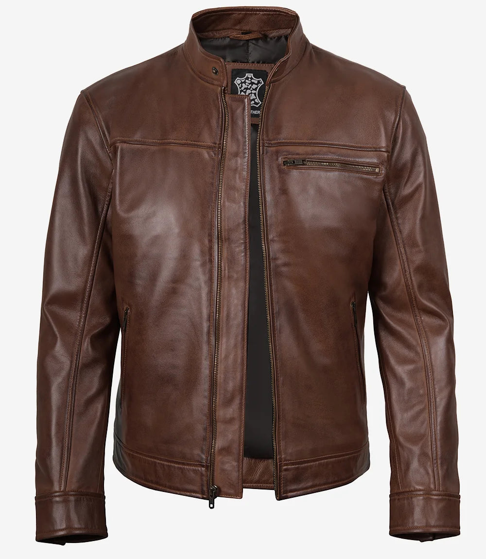 Pour Homme  Veste Biker En Cuir