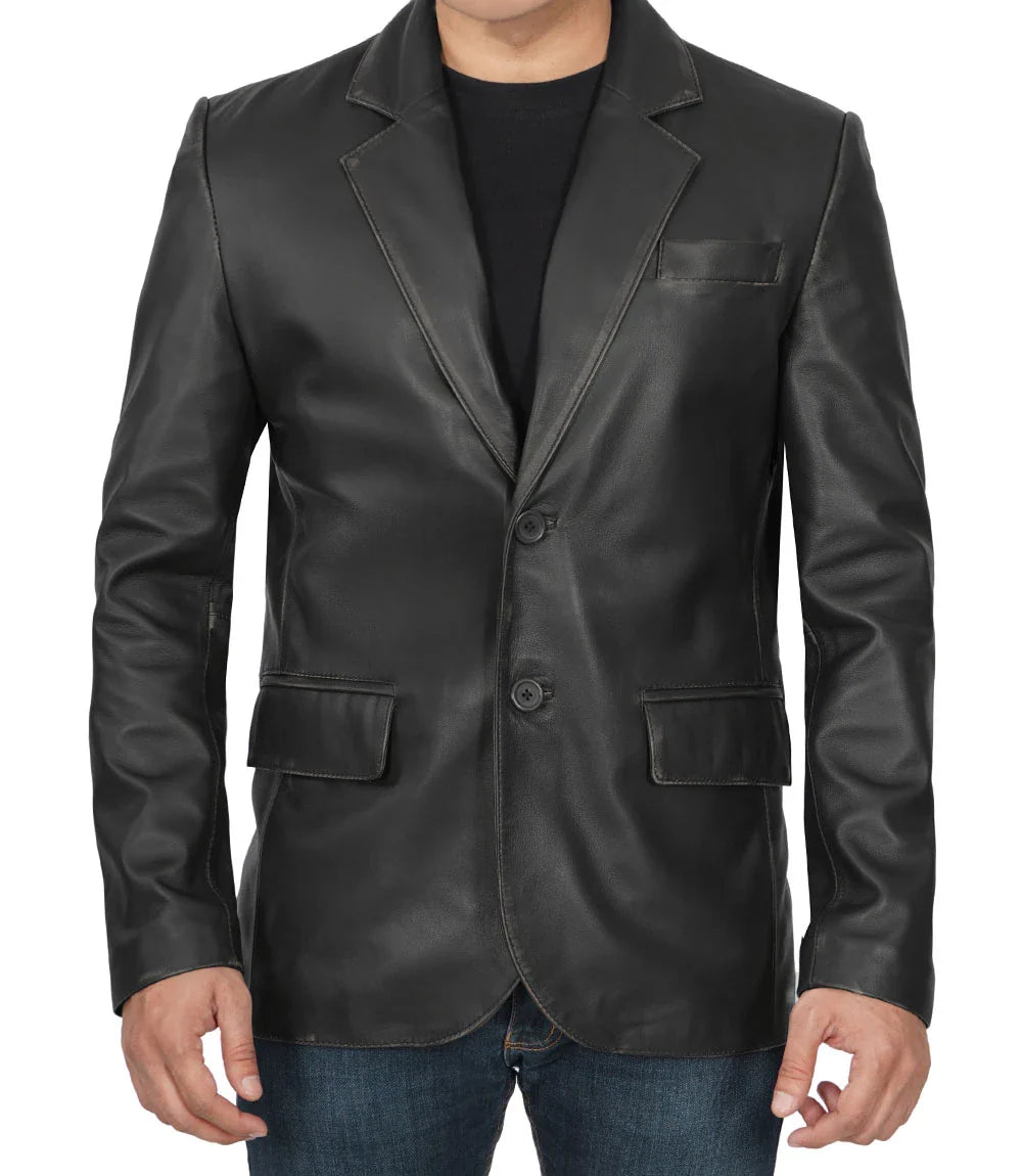 Veste blazer en cuir noire