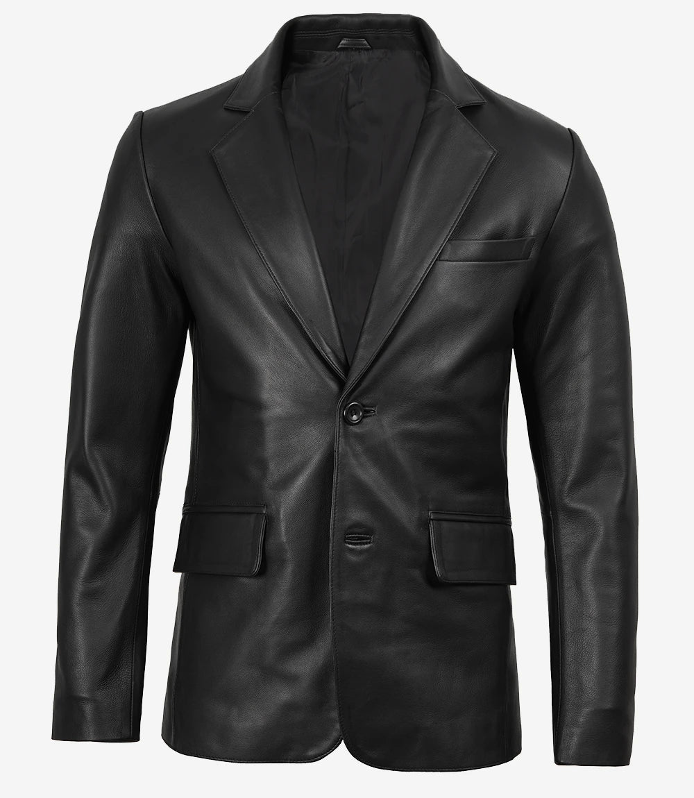 Blazer en cuir noir pour hommes
