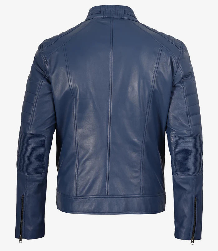 Bleu Véritable Veste en Cuir pour Homme