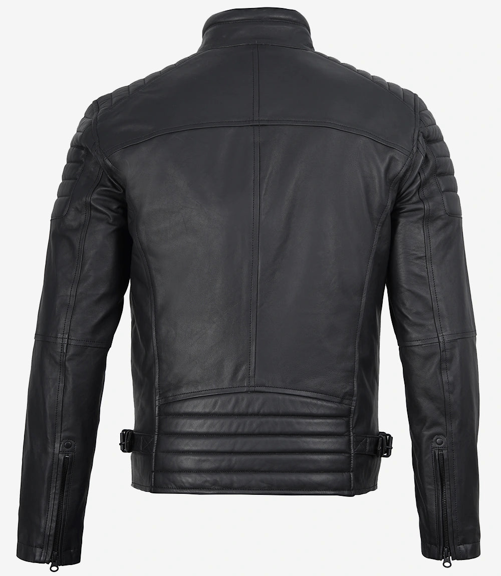 Blouson En Cuir Noir Mat Rembourré Pour Homme