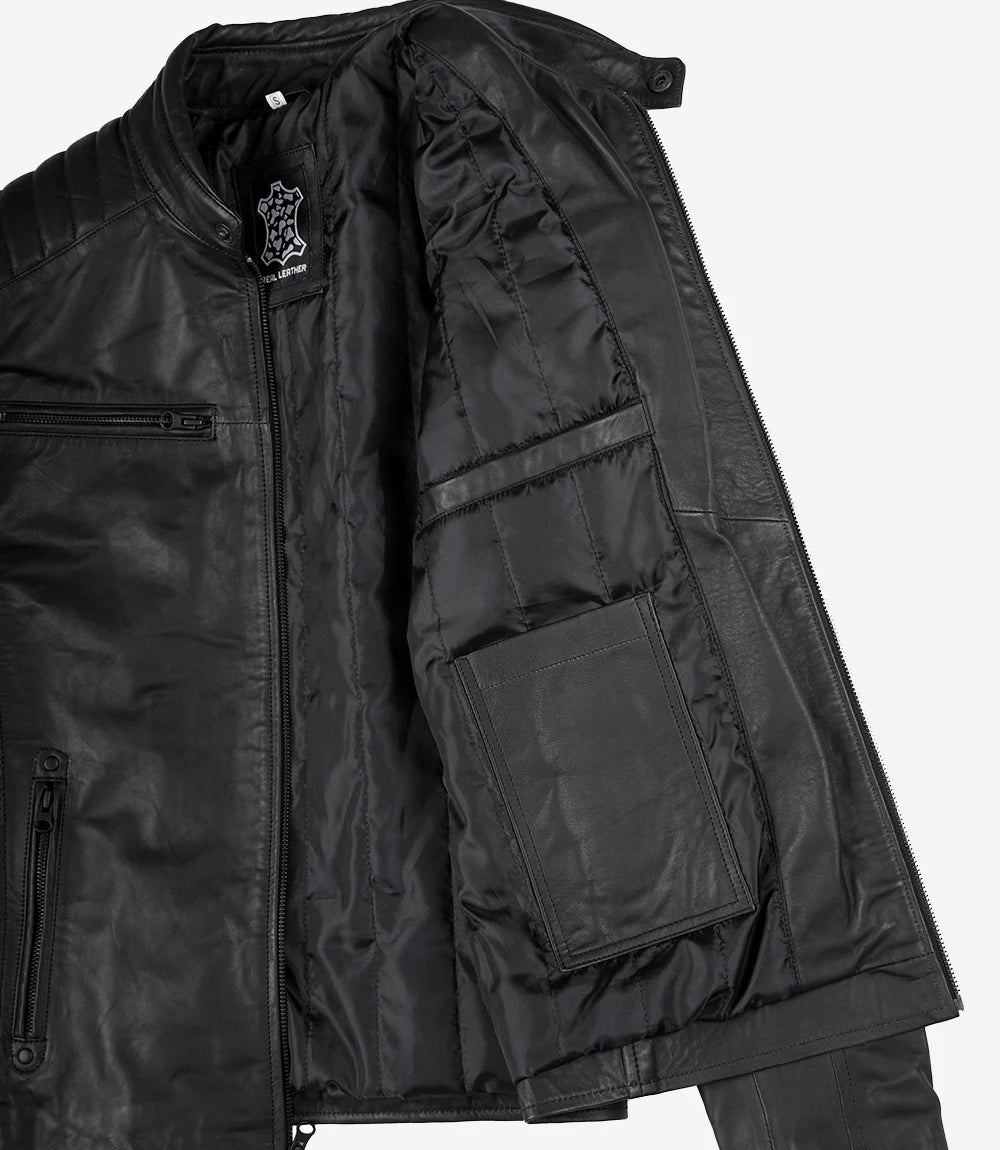 Blouson En Cuir Noir Pour Homme