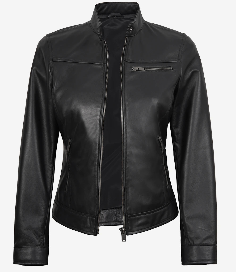 Blouson En Cuir Noir Pour Femme