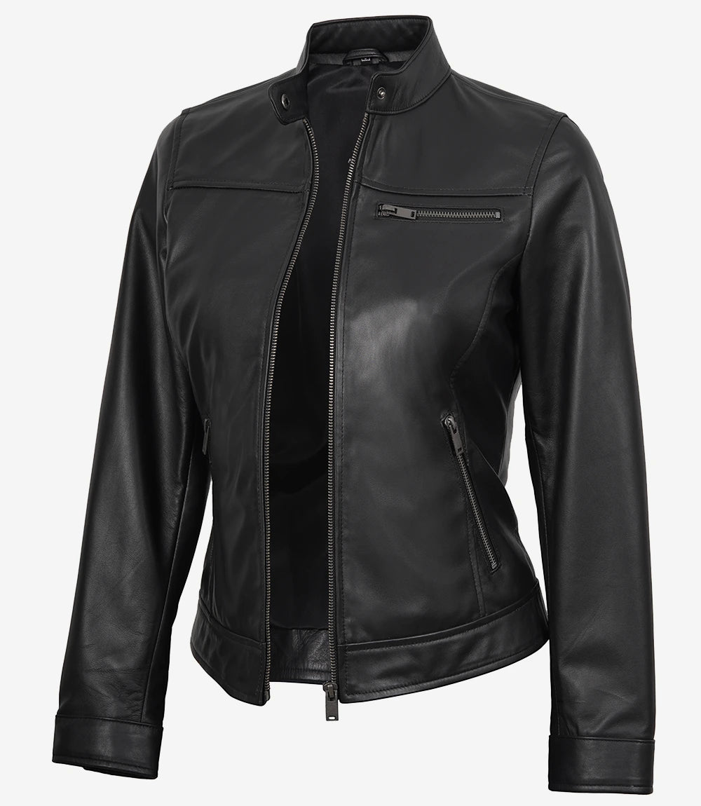 Blouson En Cuir Noir Pour Femme