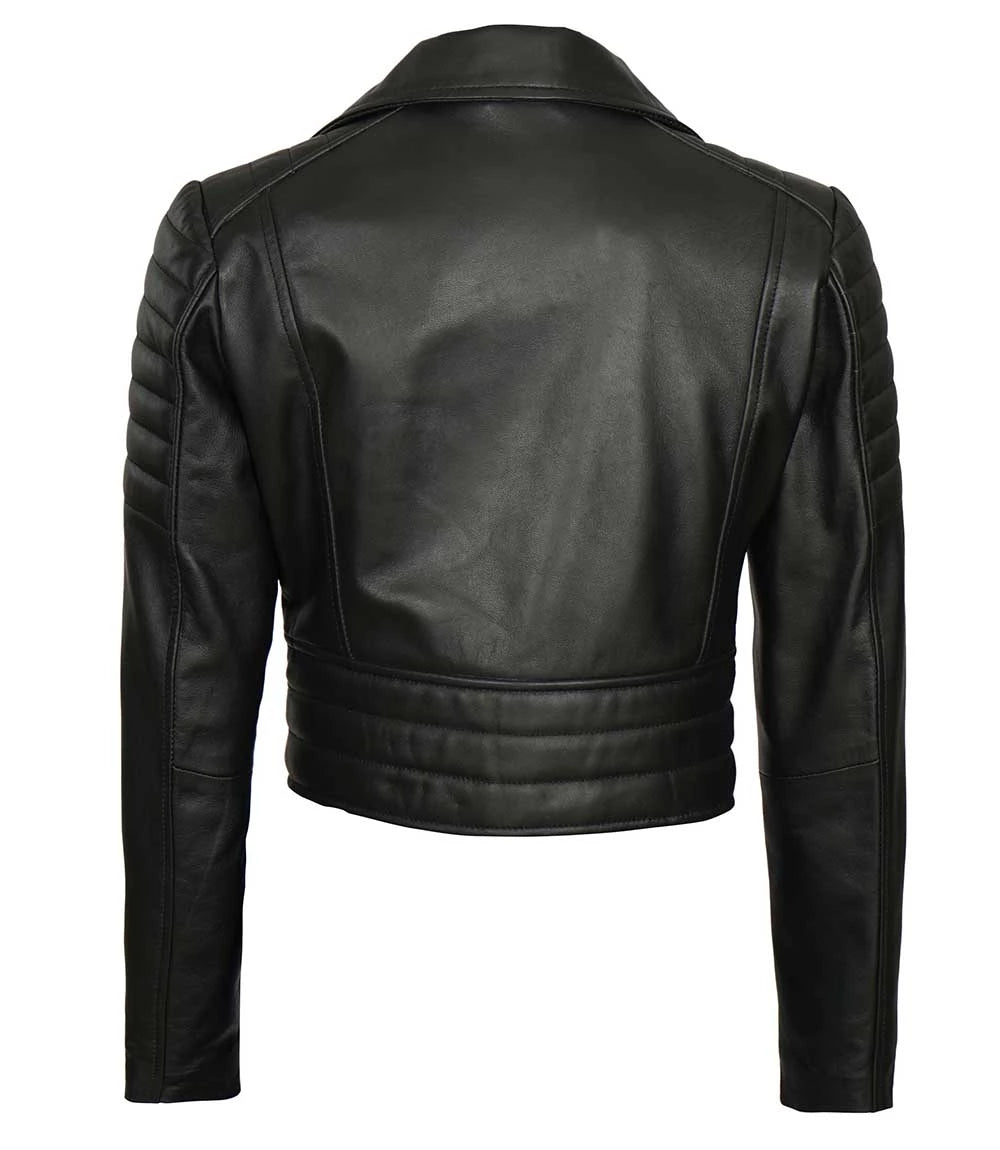 Blouson Court En Cuir Noir Asymétrique Pour Femme