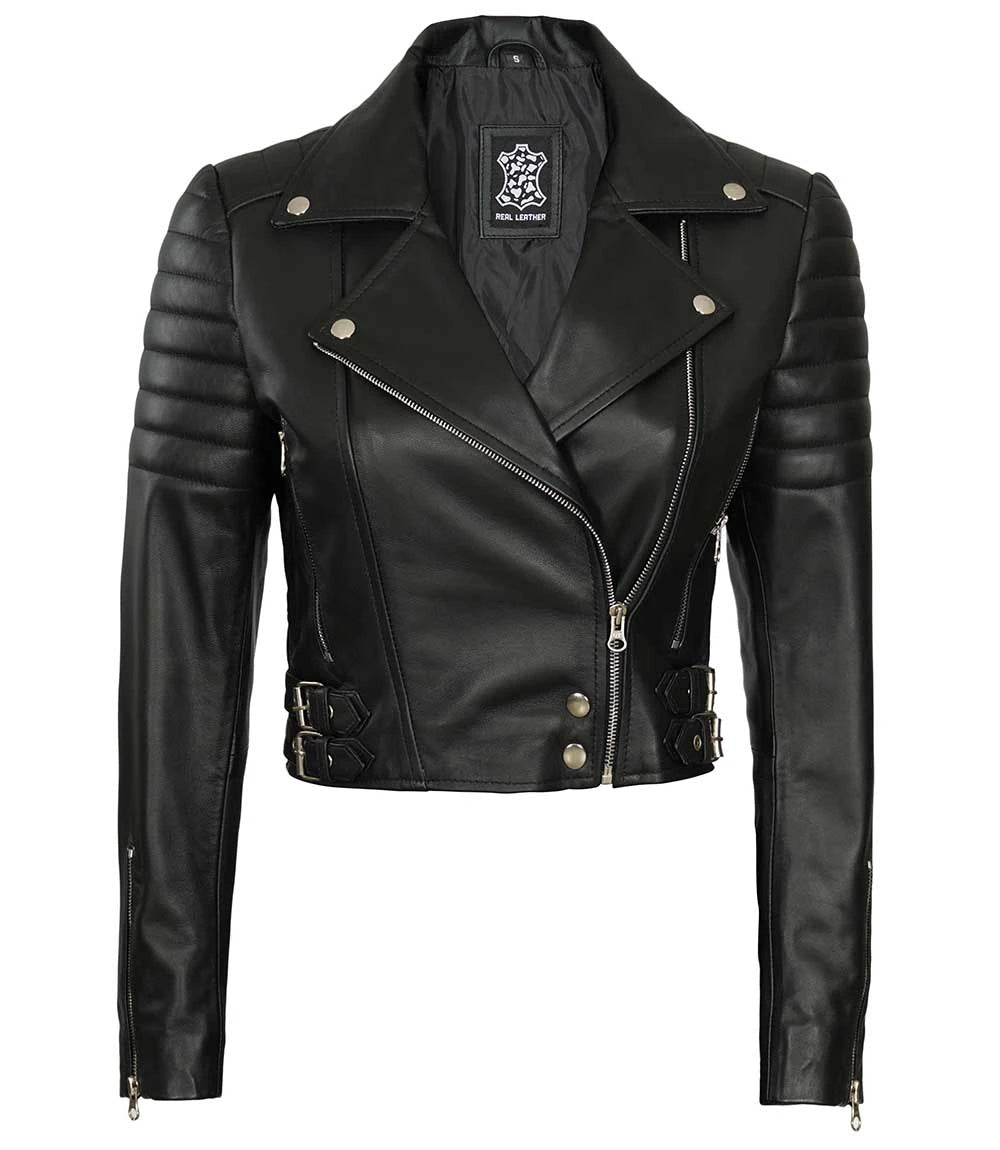 Blouson En Cuir Noir Asymétrique Pour Femme