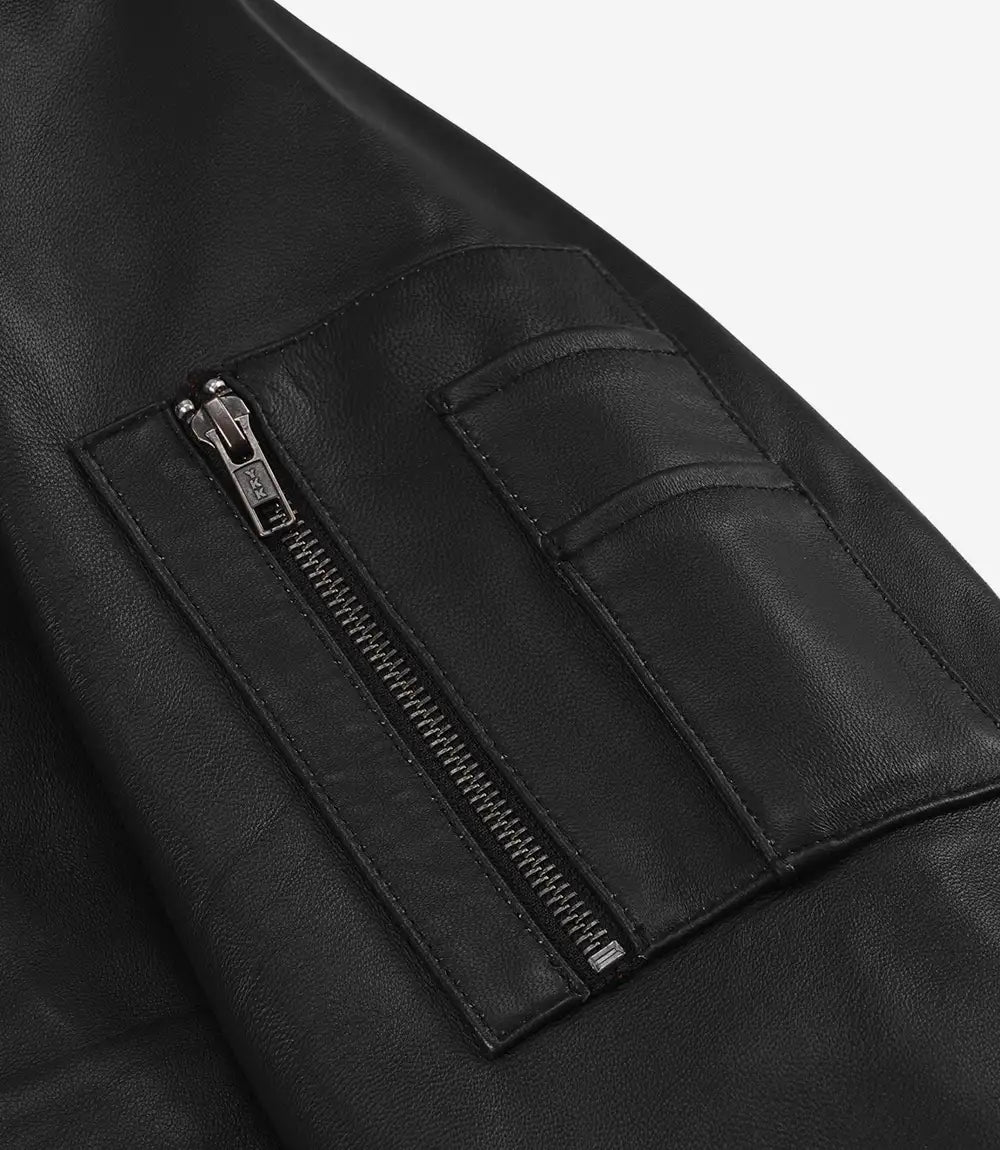 Blouson Aviateur en Cuir D'agneau Véritable