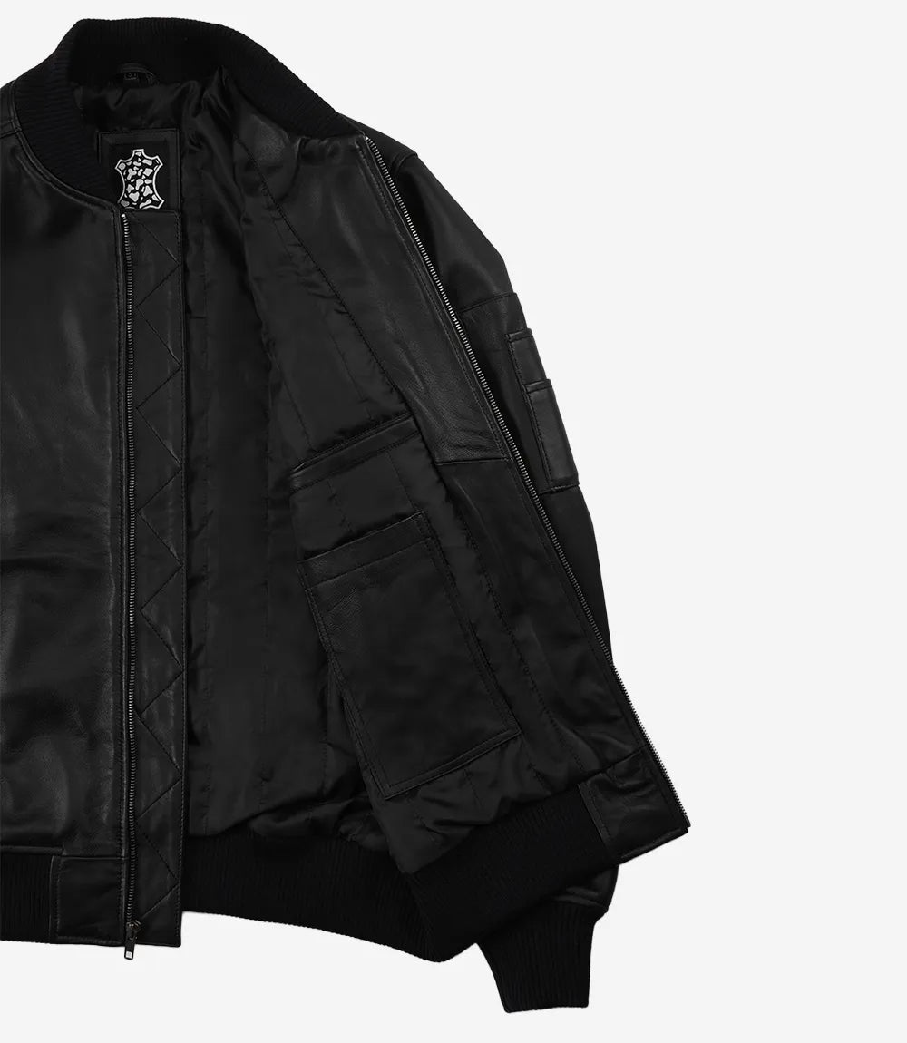 Blouson en Cuir D'agneau Véritable Noir pour Homme