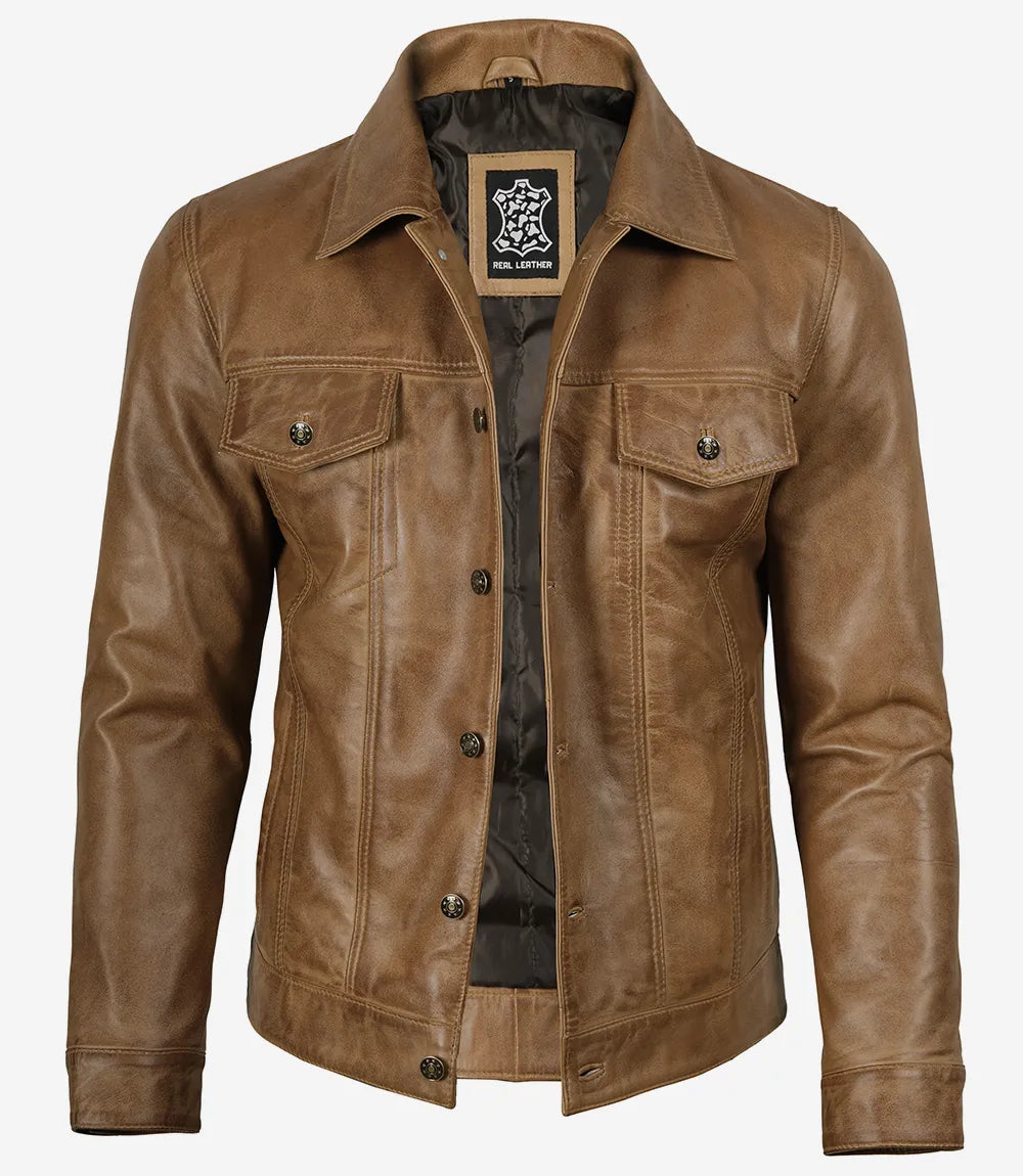 Blouson Camionneur En Cuir Homme