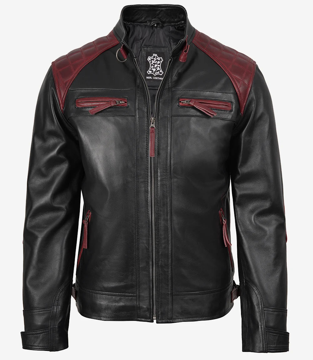 Blouson En Cuir Matelassé Cafe Racer Pour Homme