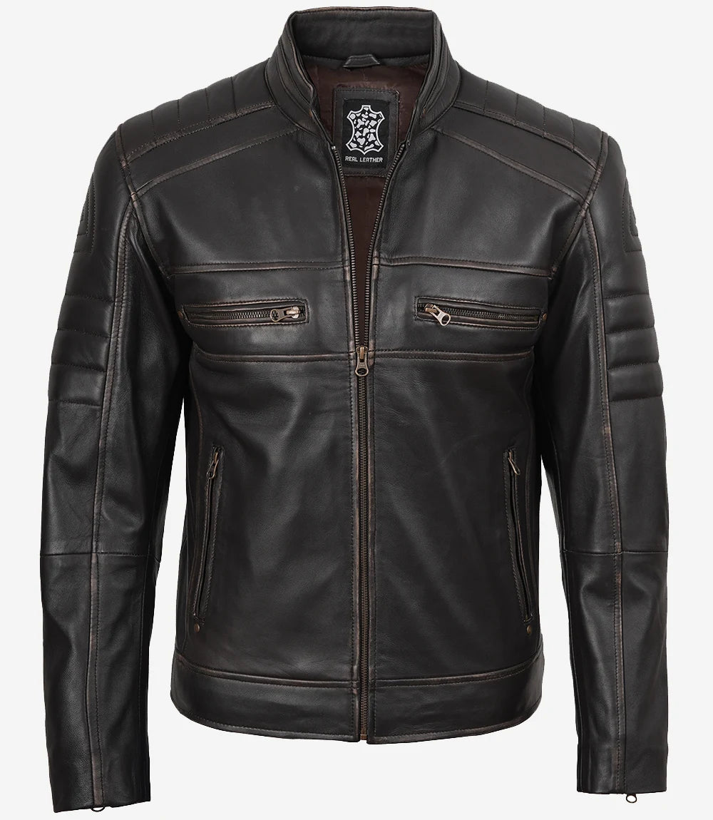 Blouson En Cuir Rub Off Cafe Racer Pour Homme