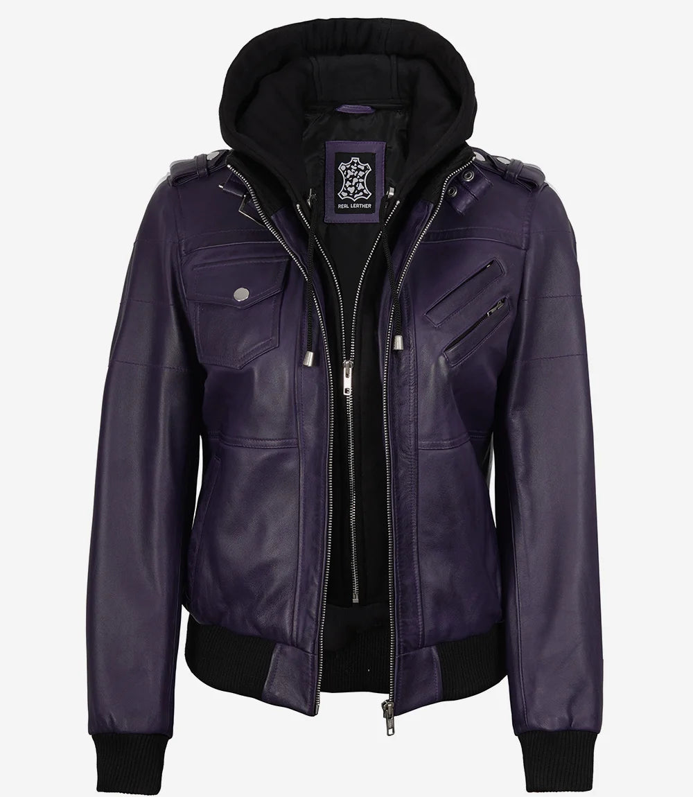 Blouson aviateur en cuir violet Edinburgh