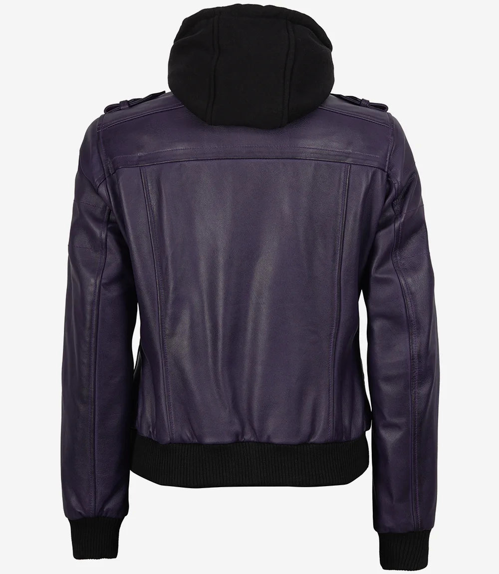Blouson aviateur en cuir à capuche violet