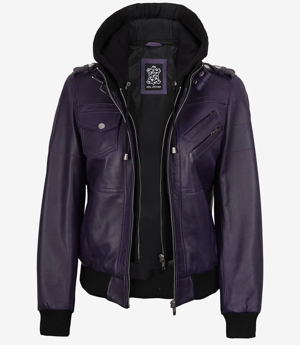 Blouson aviateur en cuir violet