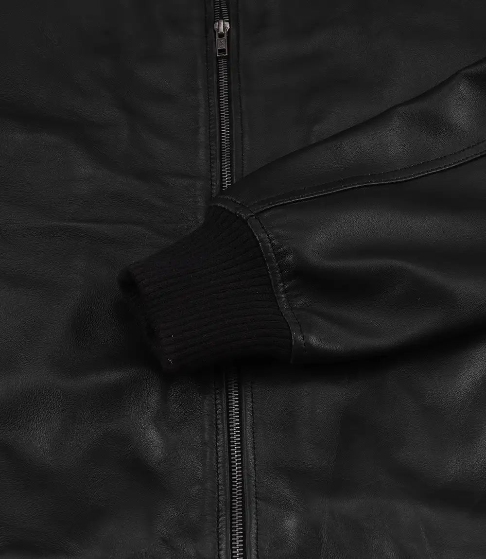 Blouson en Cuir D'agneau Véritable Noir