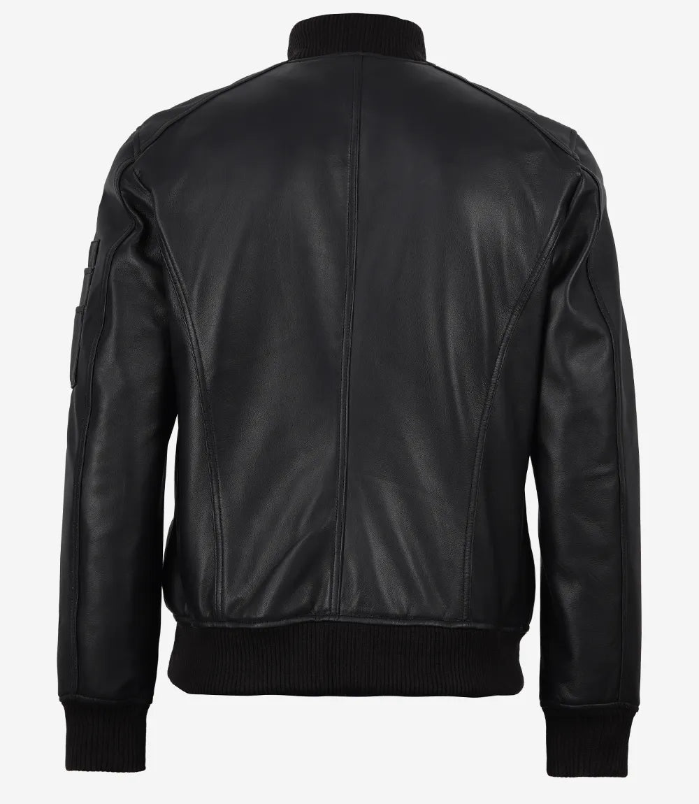 Blouson Aviateur en Cuir Véritable Noir pour Homme