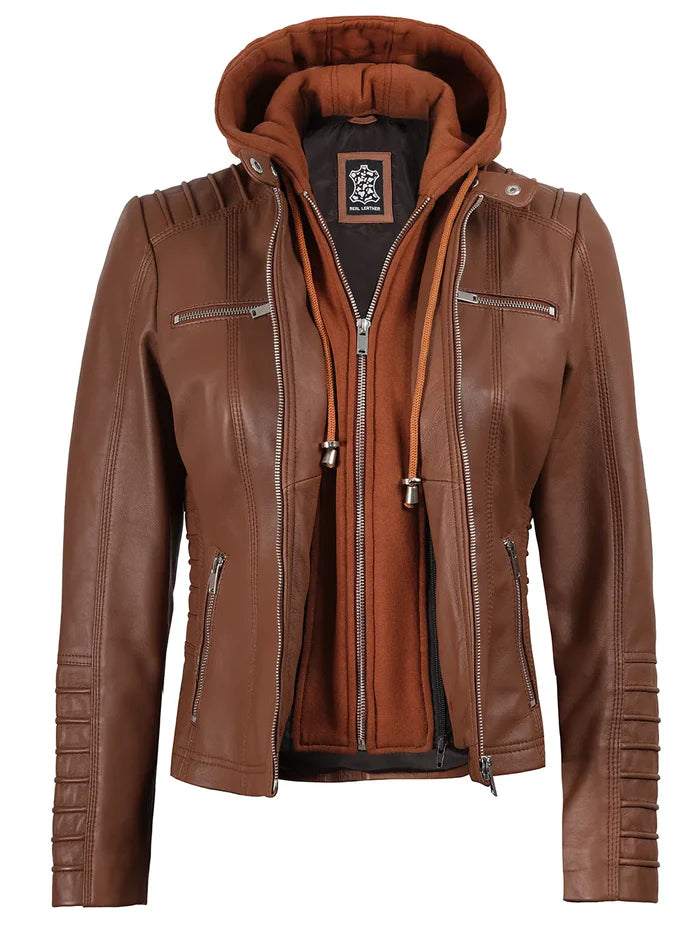 Veste en cuir à capuche