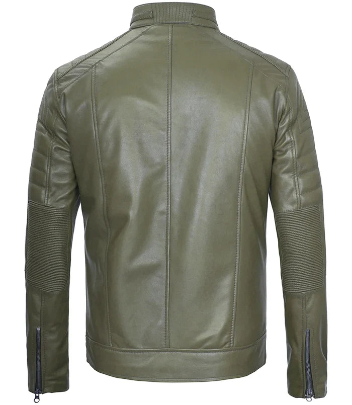 Pour Homme Café Racer Vert Foncé  Veste en Cuir
