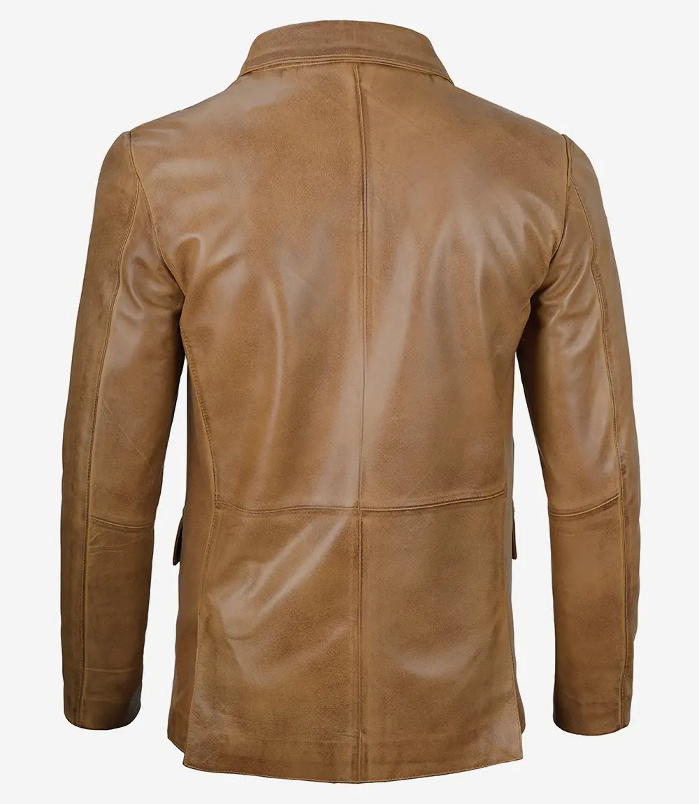 Camel Marron Boutons En Cuir Blazer
