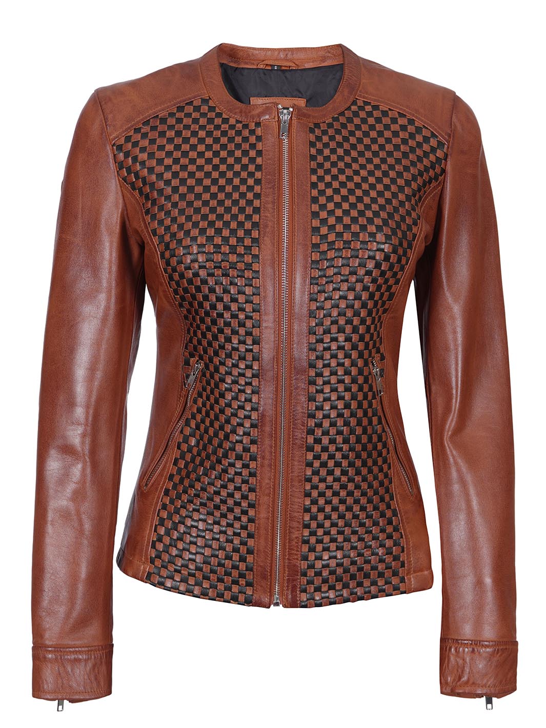 Veste de motard en cuir texturé marron Maude pour femme