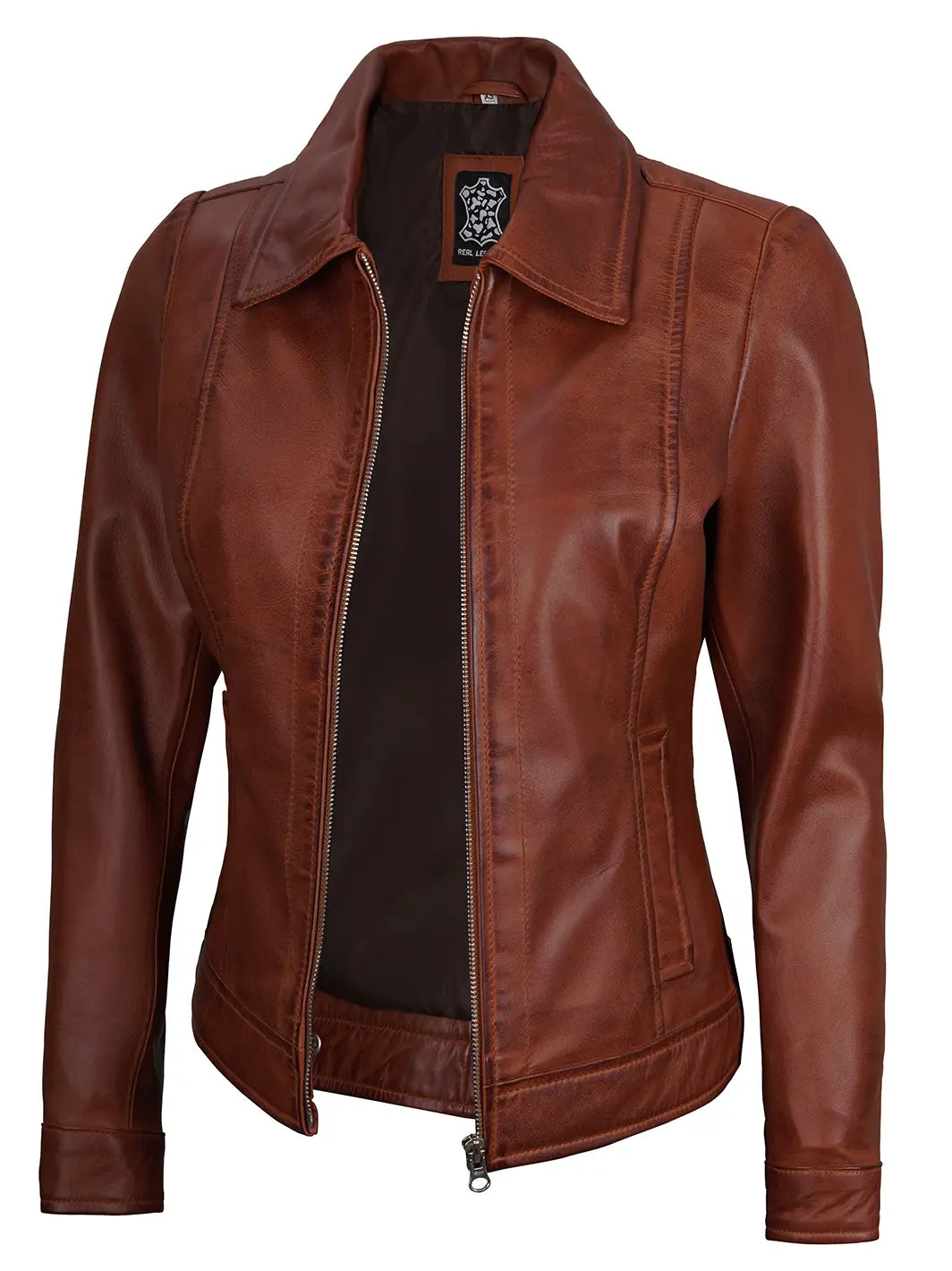 Veste en cuir cognac