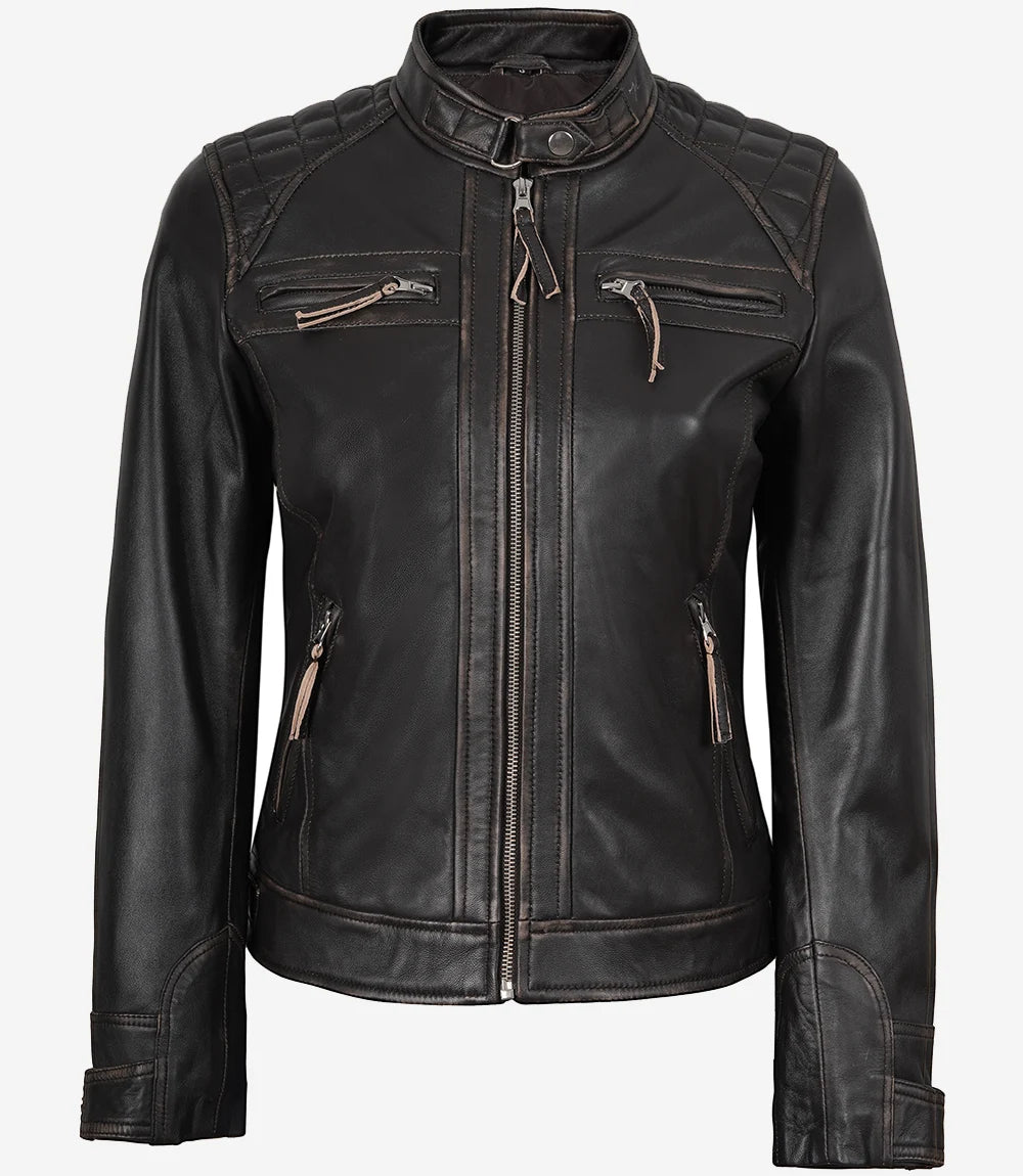 Diamond Women Rub Off Veste En Cuir