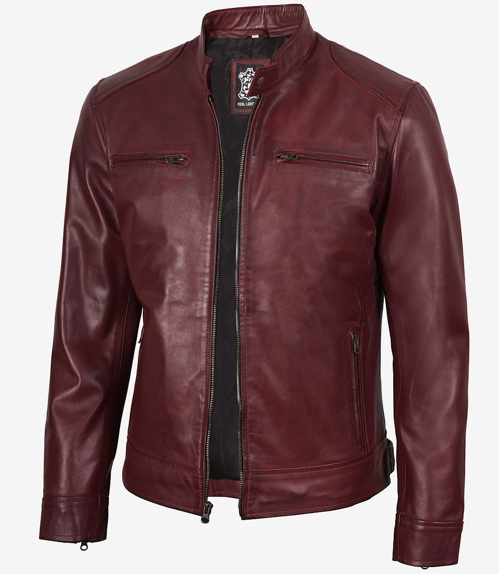 Dodge Bordeaux Cafe Racer Veste En Cuir Homme