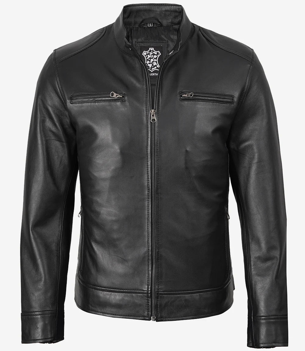 Dodge Veste En Cuir Cafe Racer Noir Pour Homme