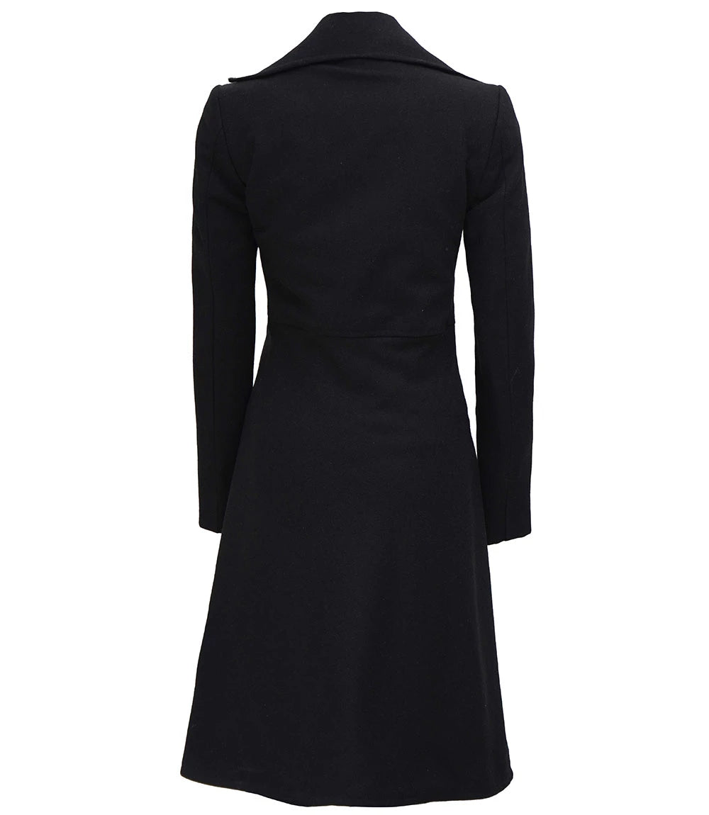 Femme Noir Trench En Laine