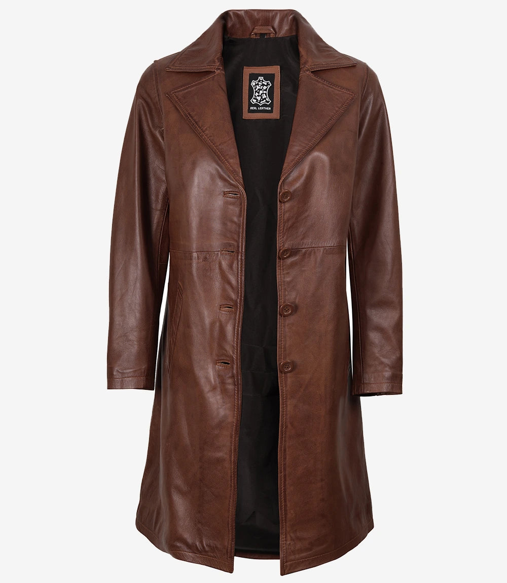 Manteau En Cuir Marron Pour Femme