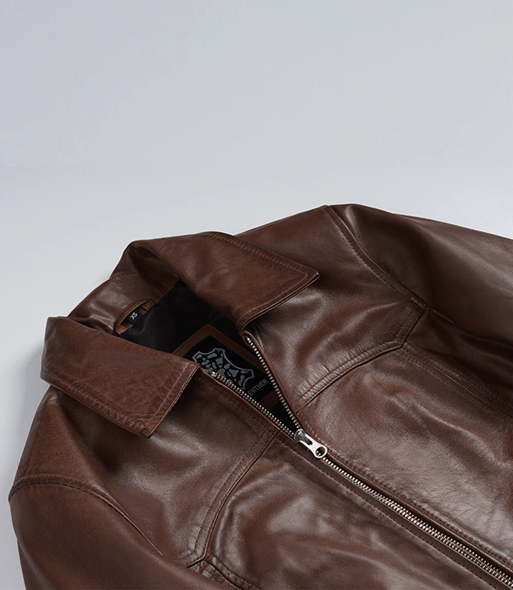 Harrington Steven Ciré Cognac Blouson Bomber en Cuir