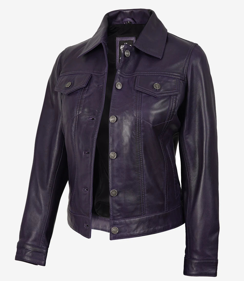Fernando Veste de camionneur en cuir violet pour femme