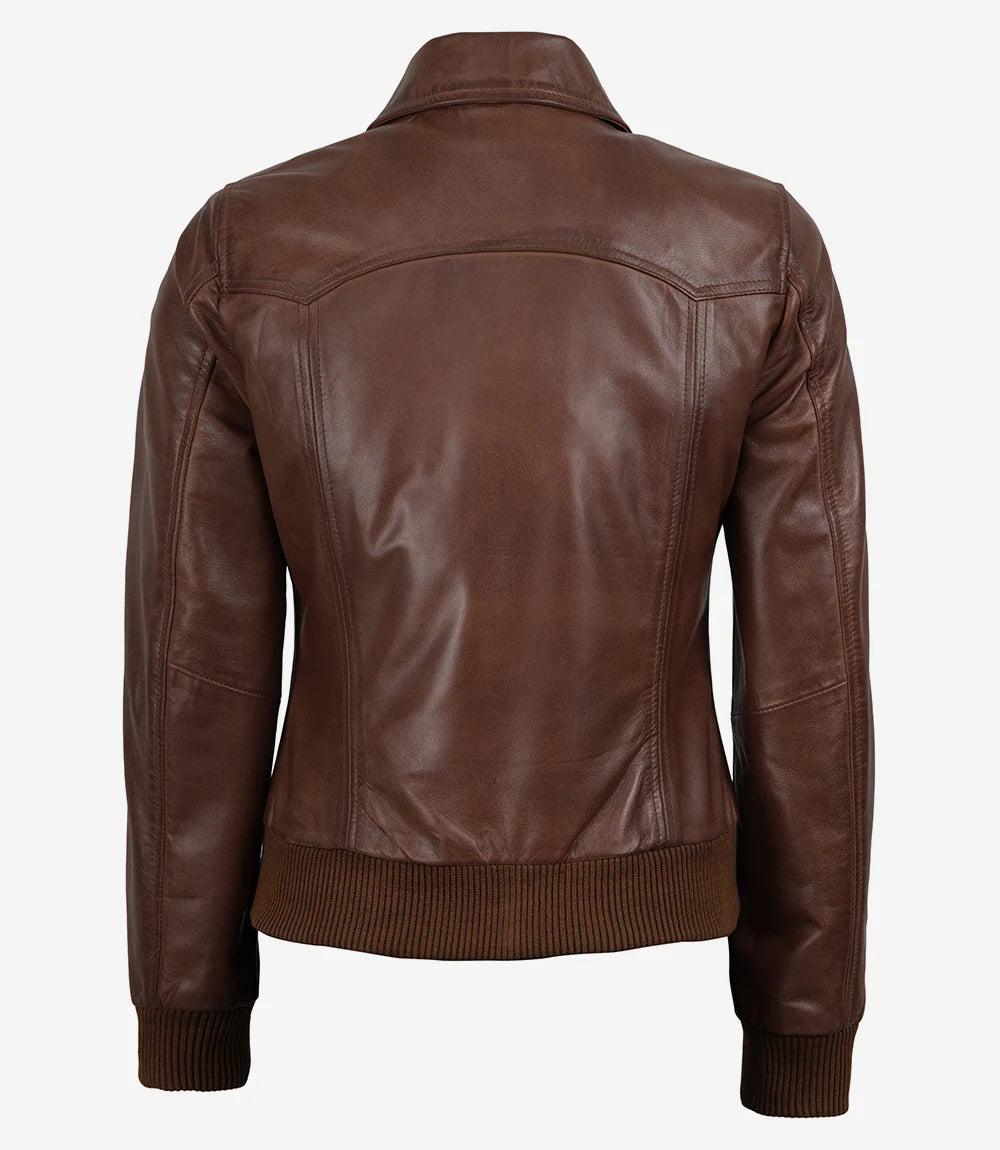 Harrington Steven pour Femme Ciré Cognac Blouson en Cuir