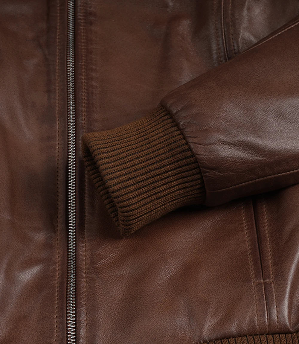 Steven pour Femme Ciré Cognac Blouson Bomber en Cuir