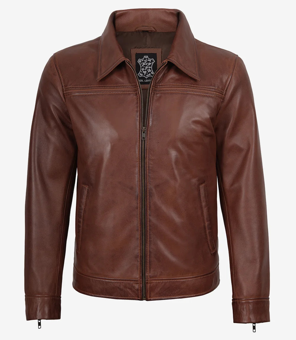 Homme Marron Cognac Blouson En Cuir