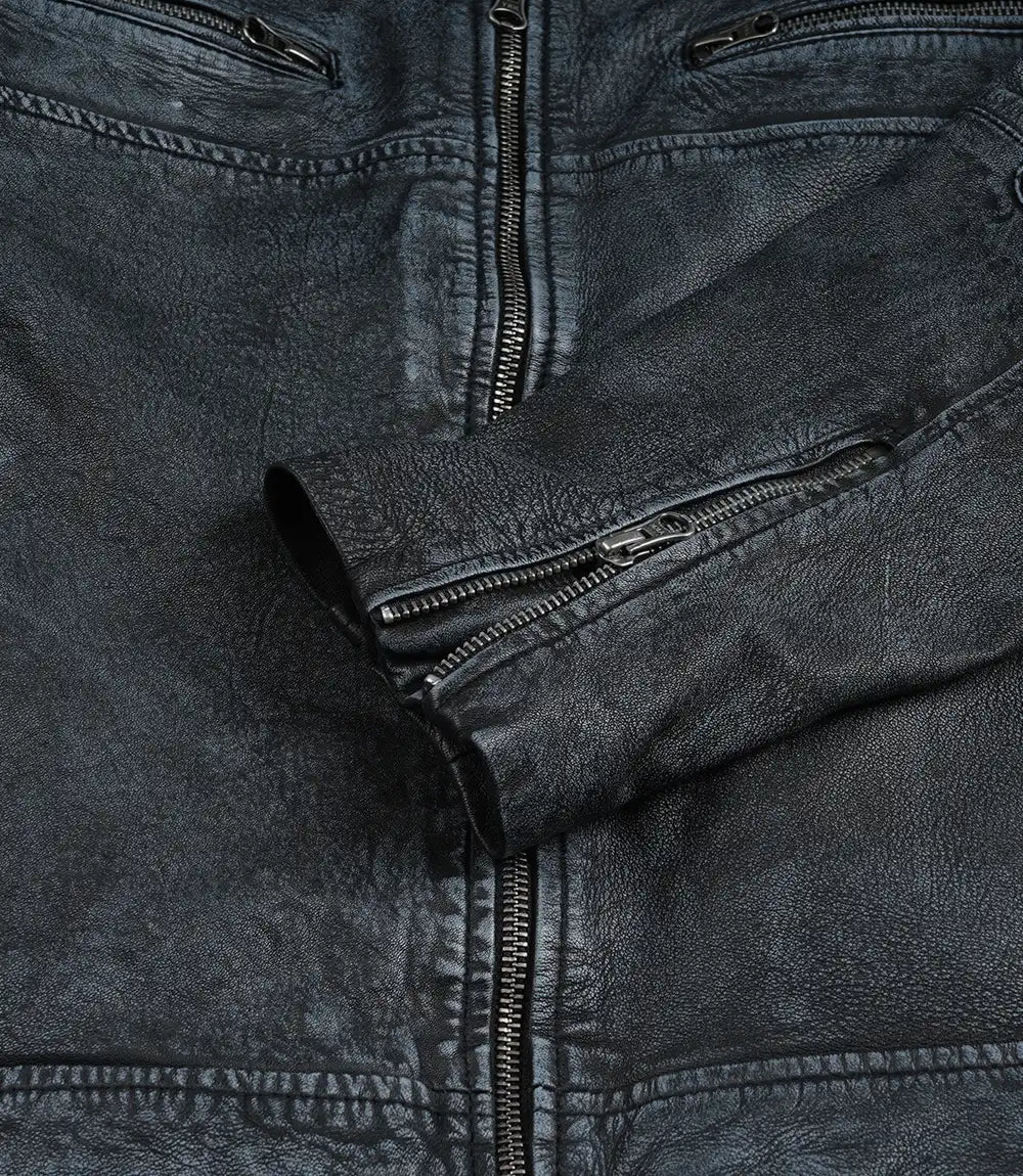 Homme Lavé Vieilli Cafe Racer Cuir Veste