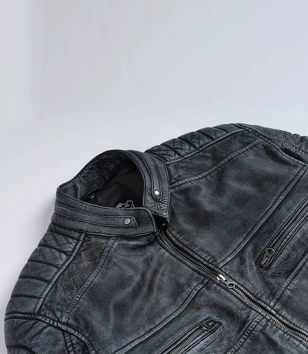 Homme Lavé Noir Vieilli Cafe Racer Cuir Veste