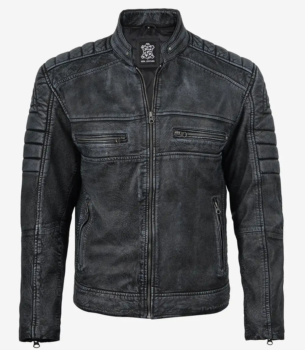 Homme Noir Cafe Racer Cuir Veste