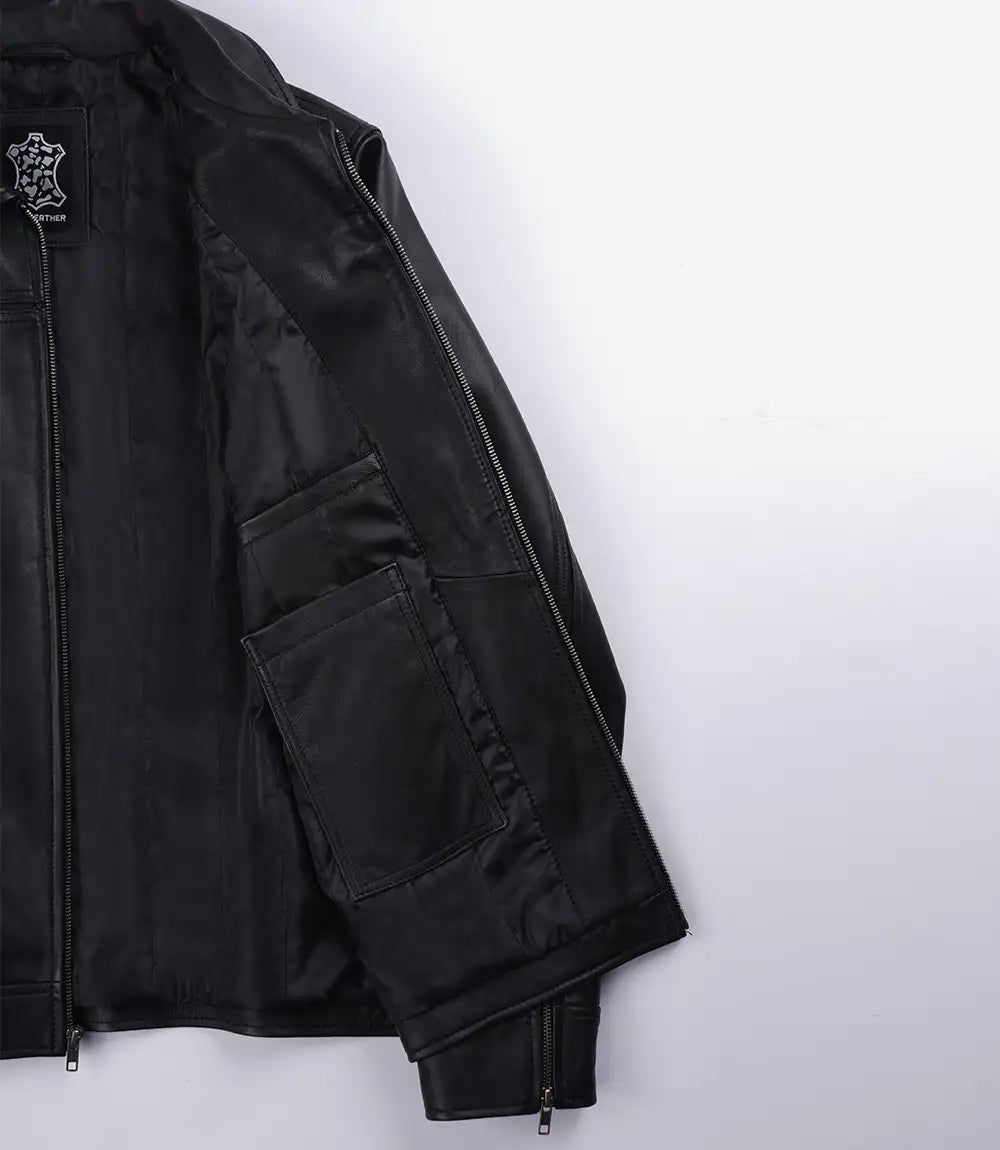 Mark Pour Homme Harrington Noir Cuir D’agneau Blouson