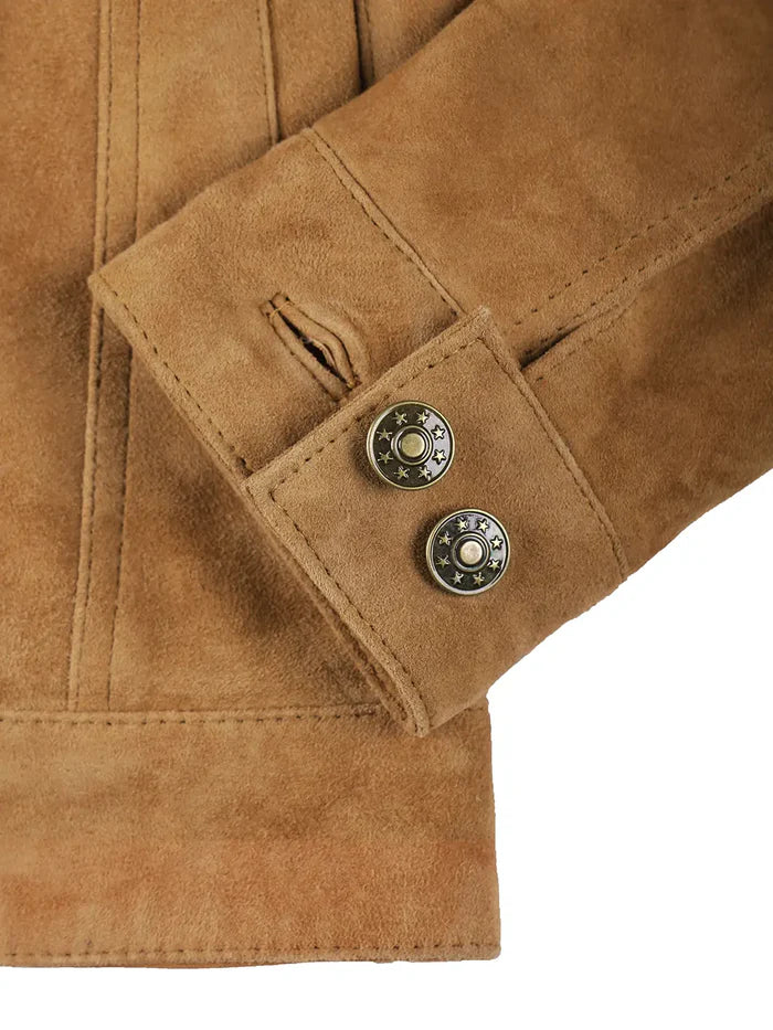 Veste camionneur en daim beige clair pour femmes