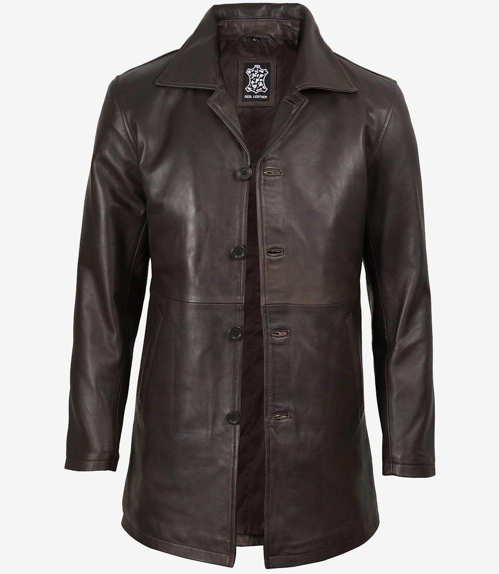 Manteau De Voiture En Cuir Marron Pour Homme