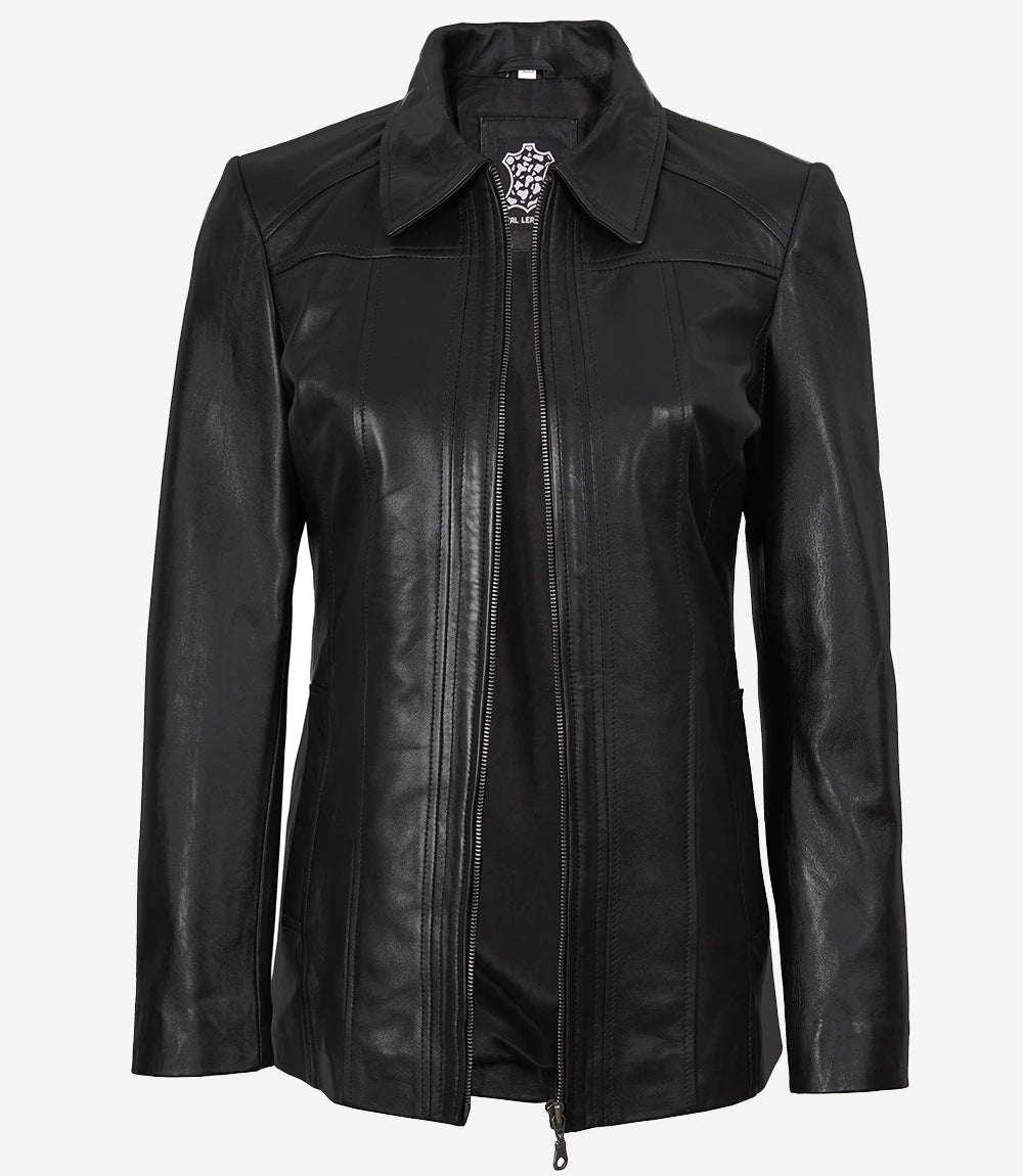 Manteau De Voiture En Cuir Noir Femme