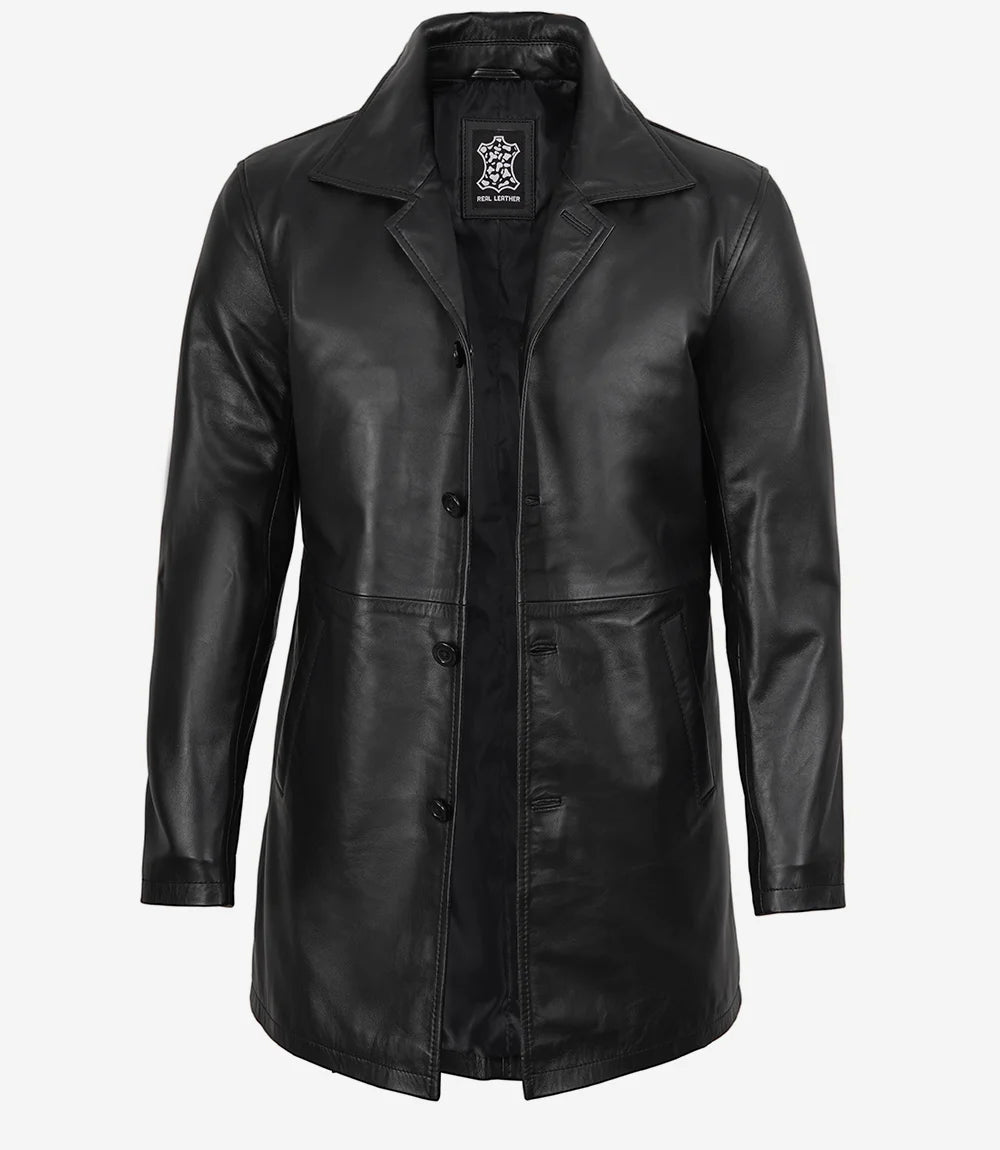 Manteau De Voiture En Cuir Véritable Noir Homme