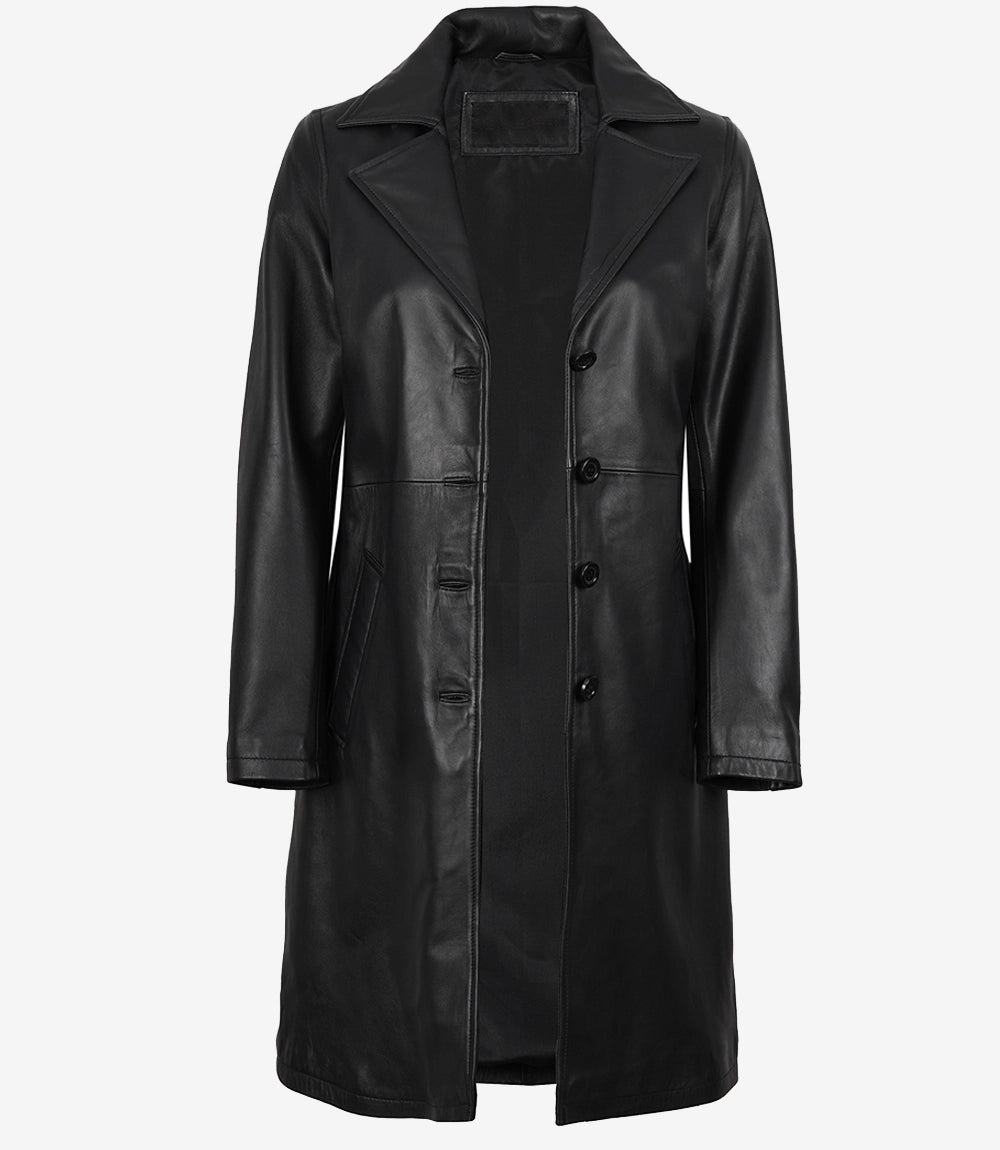 Manteau de voiture en cuir véritable noir pour femme