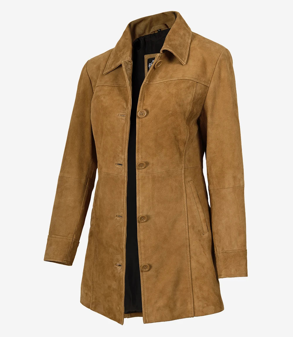 Kandis Manteau de voiture en daim marron pour femme