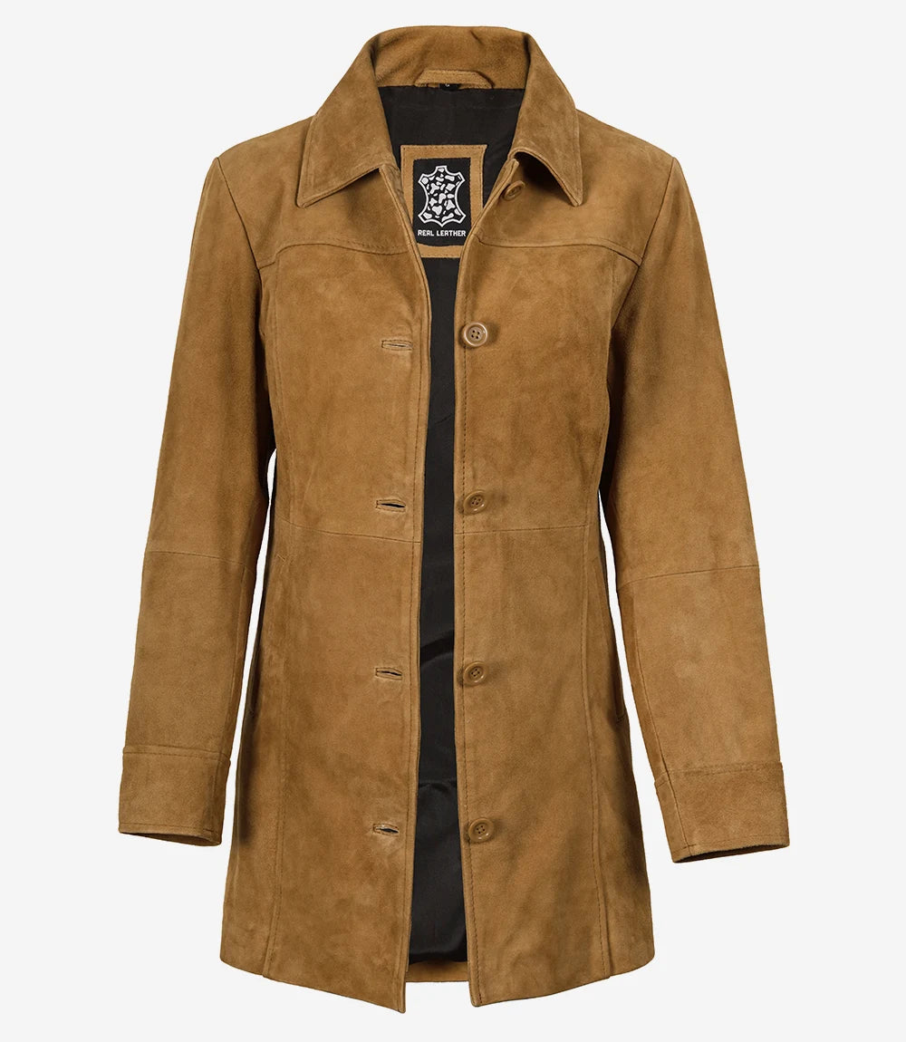 Kandis Manteau de voiture en daim marron